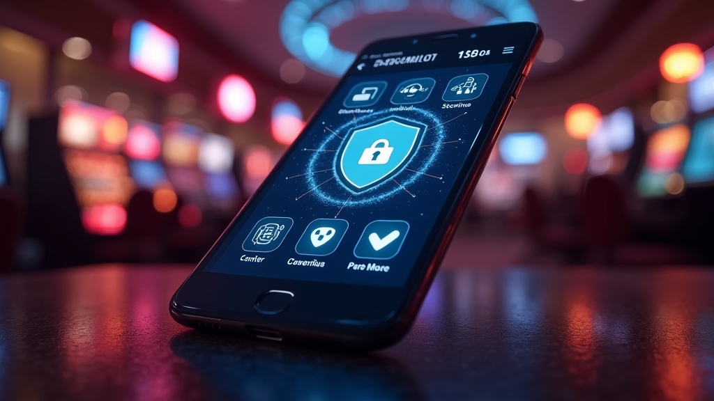 Smartfon z ikonami bezpieczeństwa i zgodności w neonowym otoczeniu